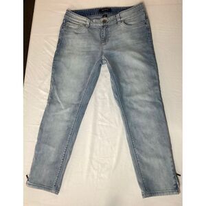 White House Black Market  Light Wash Ankle Zip Skinny Distressed cropped Denim